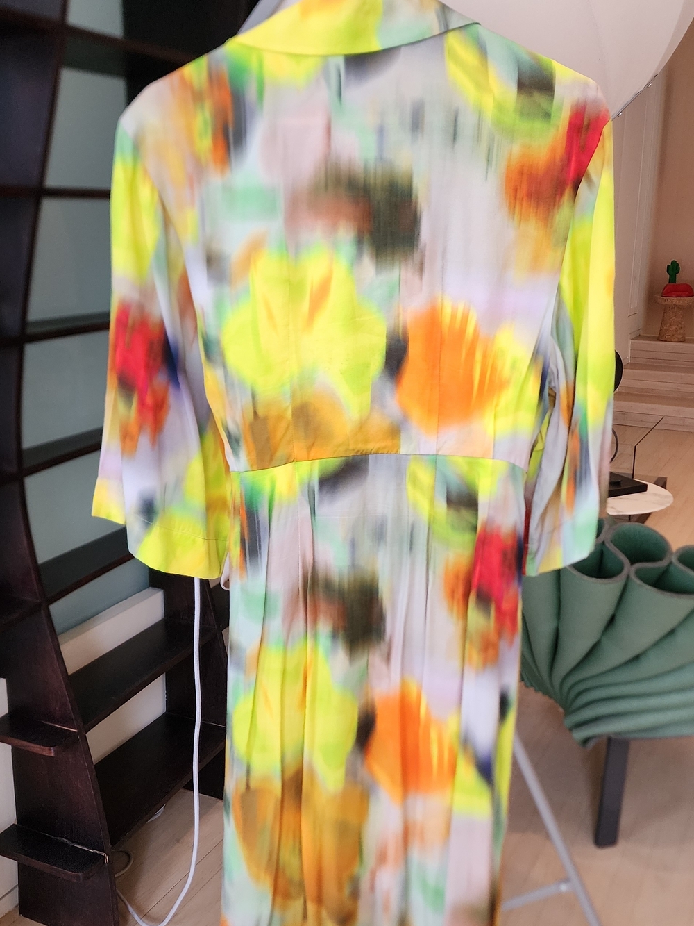 Dries Van Noten Green Multi Watercolor Wrap Midi Dress Size S - Picture 8 of 10